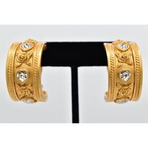 Elizabeth Taylor for Avon Gold Heart Embellished Clip On Earrings